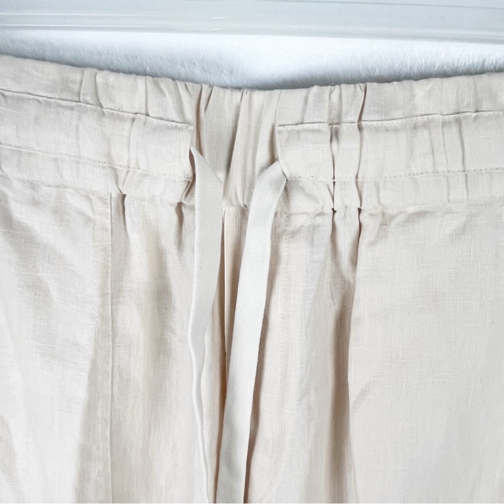 A.L.C. 100% Linen Cream High Rise Wide Leg Drawstring Waist Pockets Pants 12 - Picture 6 of 10